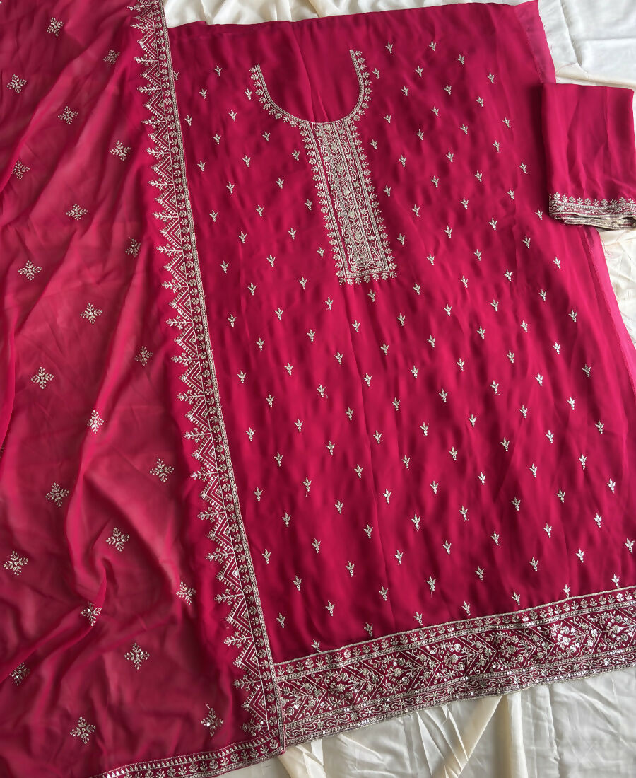 KC Rani Pink Georgette Straight Suit With Heavy Embroidery - Dista