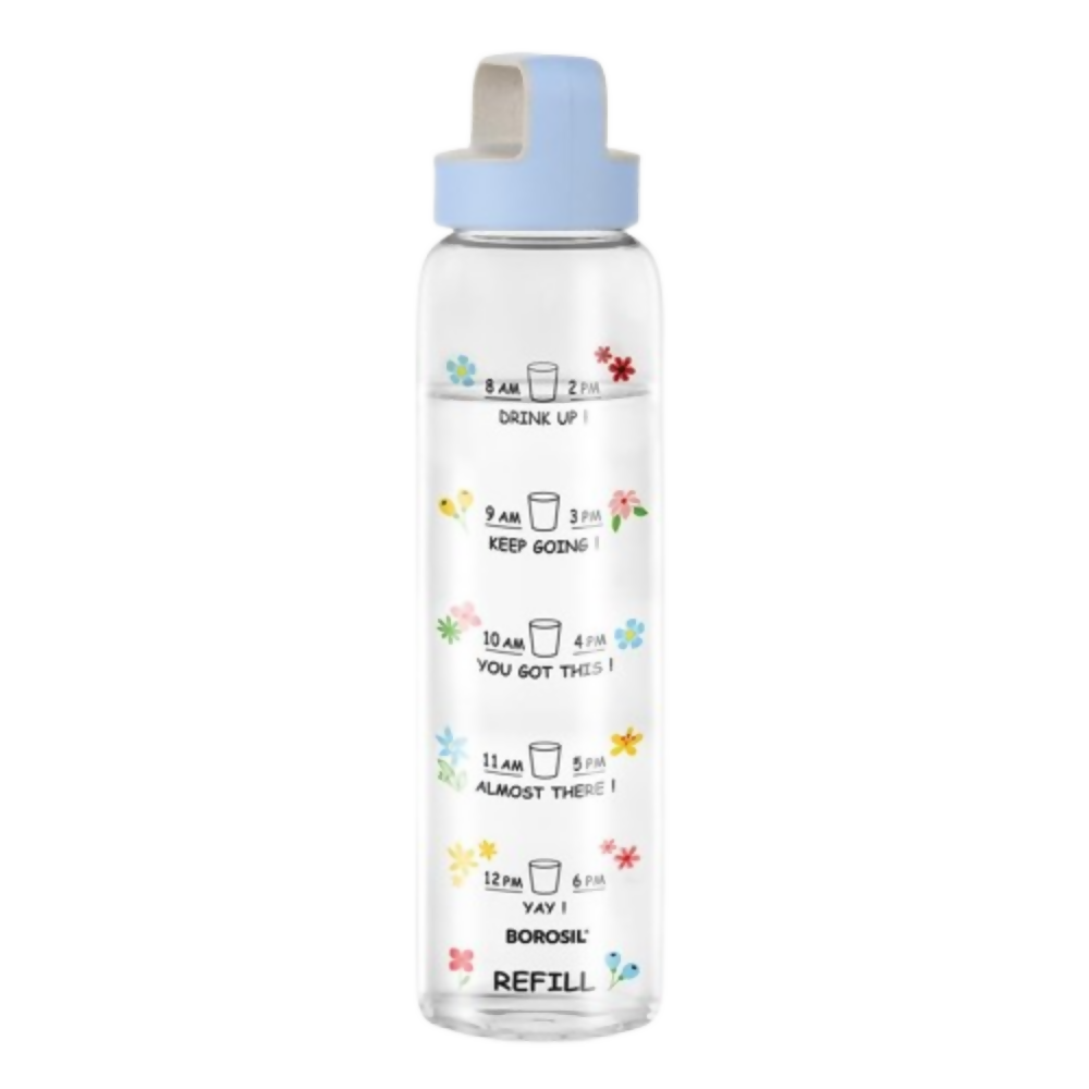 Borosil Neo Motivational Time Marker Bottle with Husk Lid - Dista