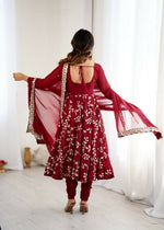 Thumbnail for Teeya Creation Maroon Color Heavy Faux Georgette Embroidery Work Gown