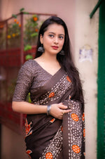 Thumbnail for Coffee Silk Blend Ethnic Motifs Saree with Unstitched Blouse - A2M