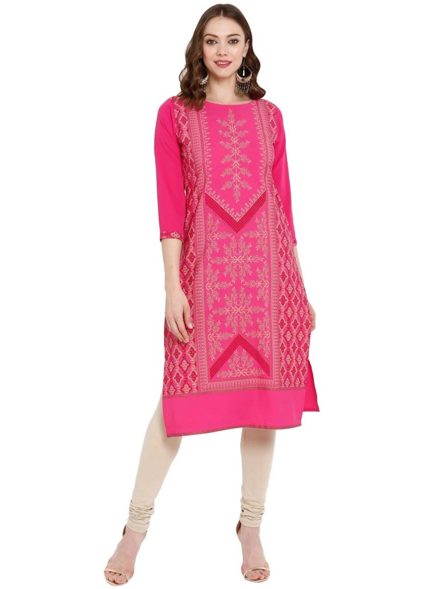 Ahalyaa Women Crepe Pink Printed Straight Kurta