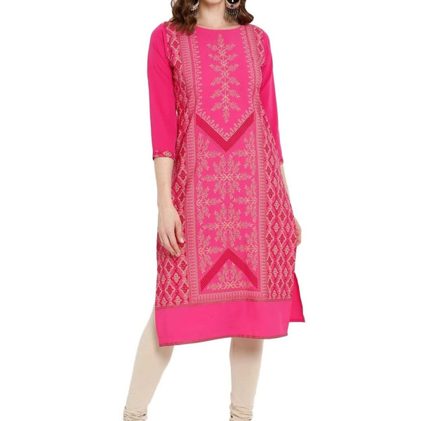 Ahalyaa Women Crepe Pink Printed Straight Kurta
