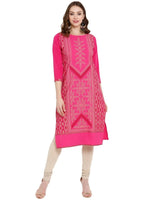Thumbnail for Ahalyaa Women Crepe Pink Printed Straight Kurta