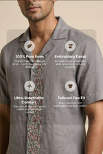 Thumbnail for Driftstone — Grey Embroidered Linen Shirt by Hilo Design - Dista