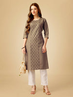 Thumbnail for Jyoti Fashion Women's Khaki Cotton Blend Embroidered Kurta Pant Set - Distacart