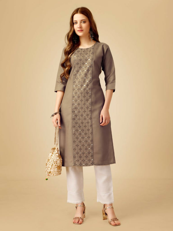Jyoti Fashion Women's Khaki Cotton Blend Embroidered Kurta Pant Set - Distacart
