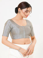 Thumbnail for Joban Fashion Grey Taffeta Silk Elbow Sleeveless Front Open Blouse
