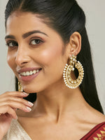 Thumbnail for Nuyug 22K Gold-Plated Kundan Studded & Pearl Beaded Floral Chandbali Earrings