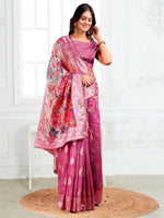 Thumbnail for Astita Linen Cotton Pink Saree
