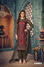 Thumbnail for Anaita Maroon Embroidered Net Salwar Suit - Distacart