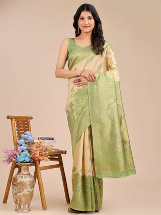 Astita Banarasi Silk Cream & Light Green Saree