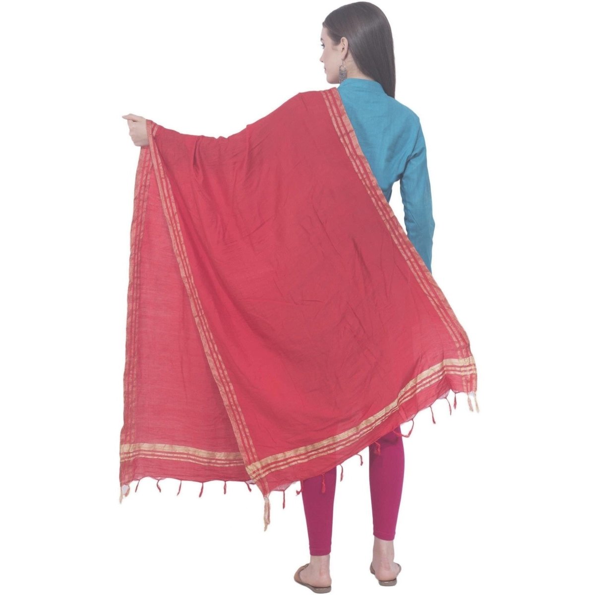 A R SILK Red Color Golden border Cotton Dupattas and Chunnis