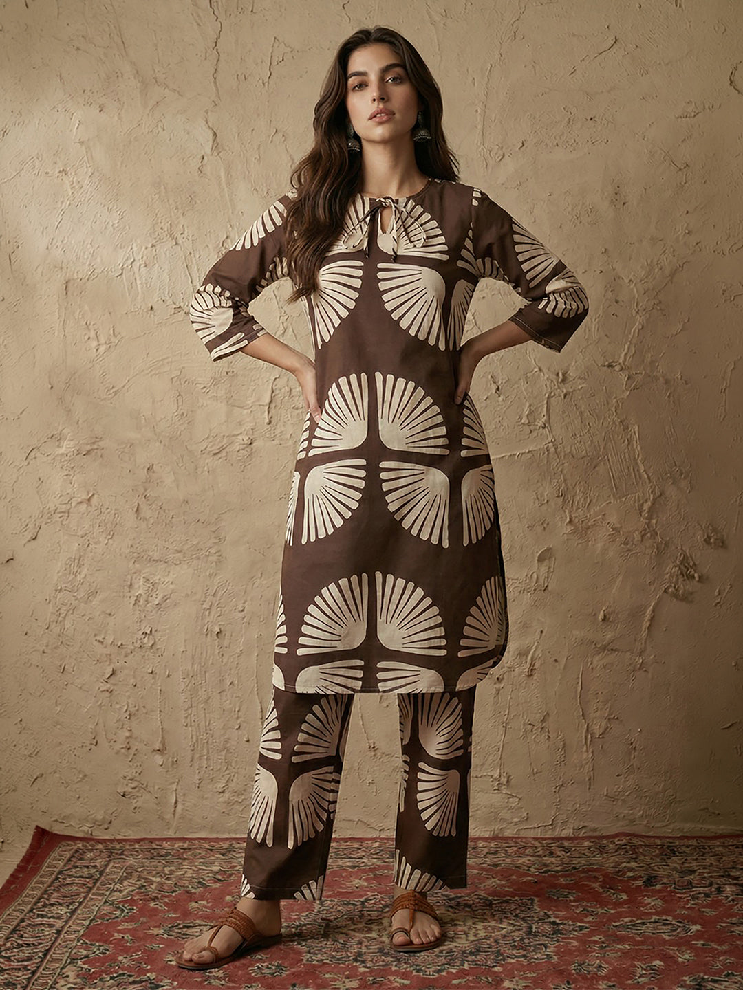 Janasya Brown A-Line Rayon Blend Pant Co-ord Sets - Dista