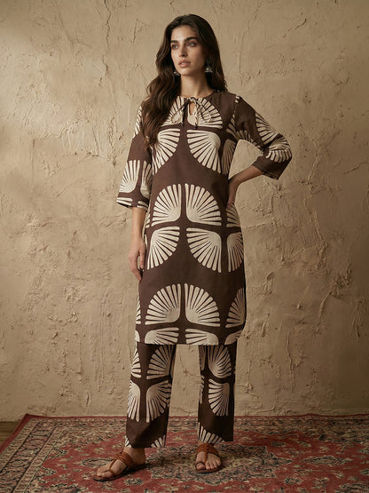 Janasya Brown A-Line Rayon Blend Pant Co-ord Sets - Dista