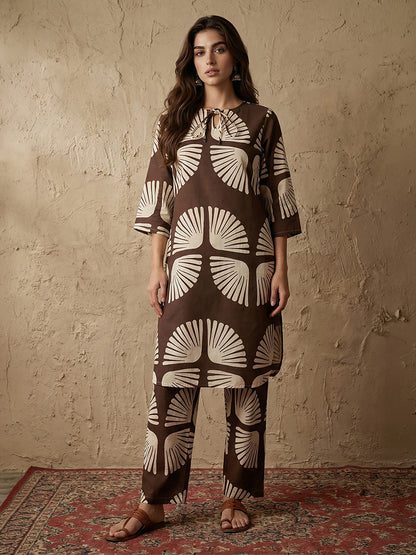 Janasya Brown A-Line Rayon Blend Pant Co-ord Sets - Dista