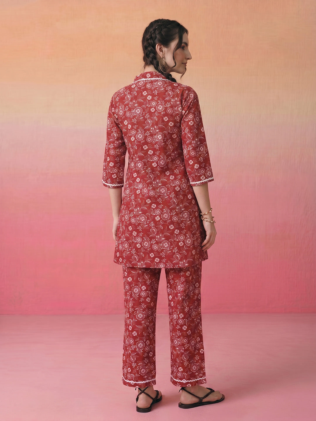 Janasya Rust A-Line Rayon Blend Pant Co-ord Sets - Dista