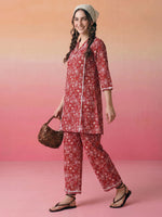 Thumbnail for Janasya Rust A-Line Rayon Blend Pant Co-ord Sets - Dista