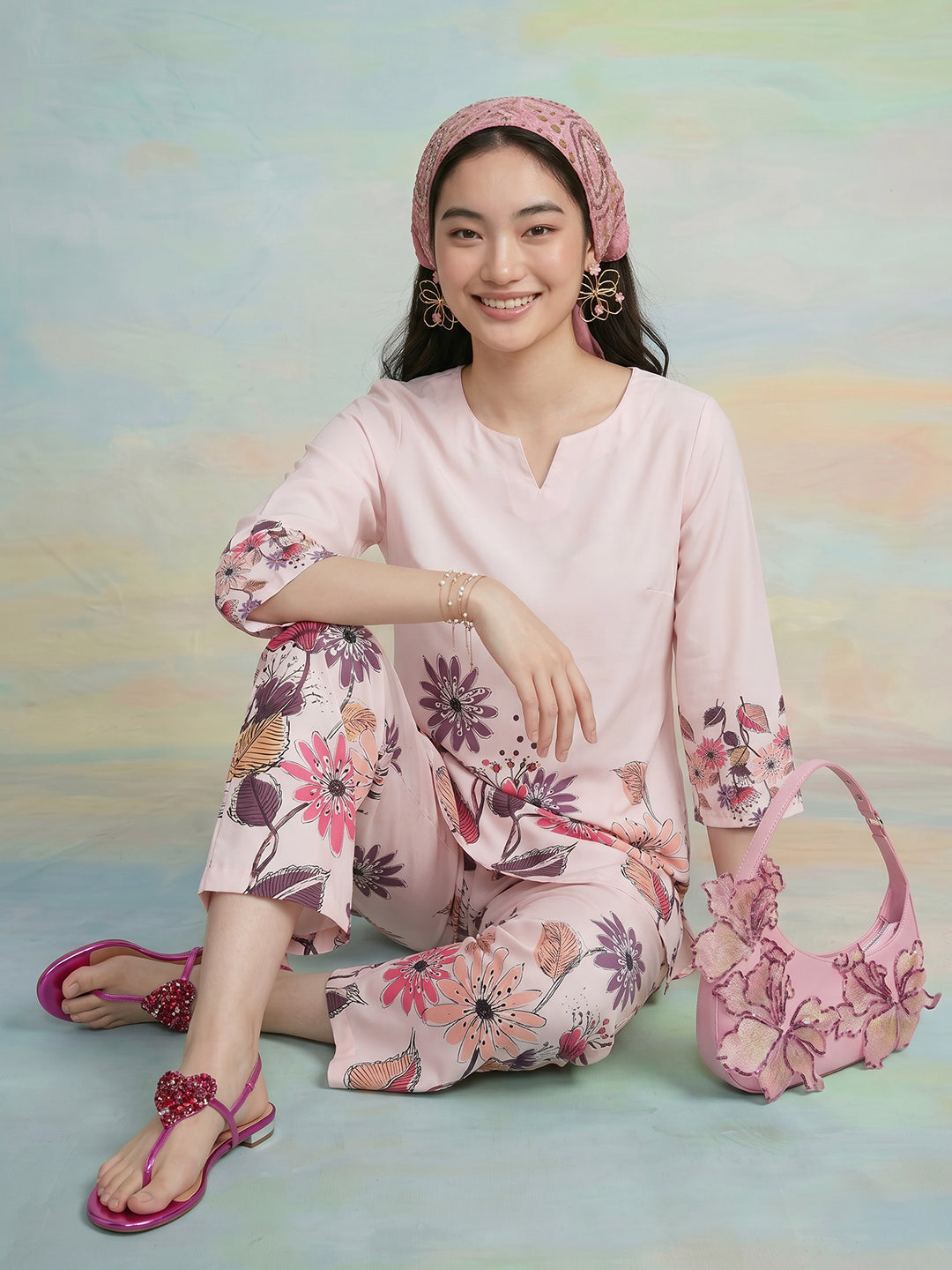 Janasya Peach A-Line Rayon Pant Co-ord Sets - Dista