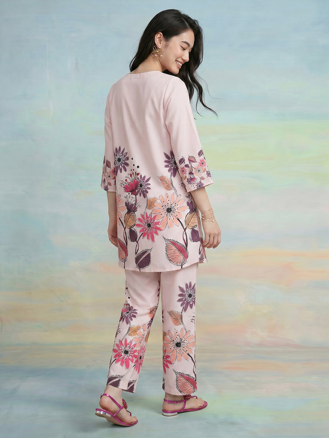 Janasya Peach A-Line Rayon Pant Co-ord Sets - Dista