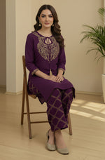 Thumbnail for Janasya Purple Straight Rayon Blend Pant Co-ord Sets - Dista