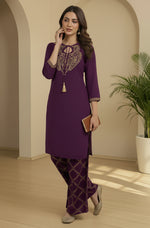 Thumbnail for Janasya Purple Straight Rayon Blend Pant Co-ord Sets - Dista