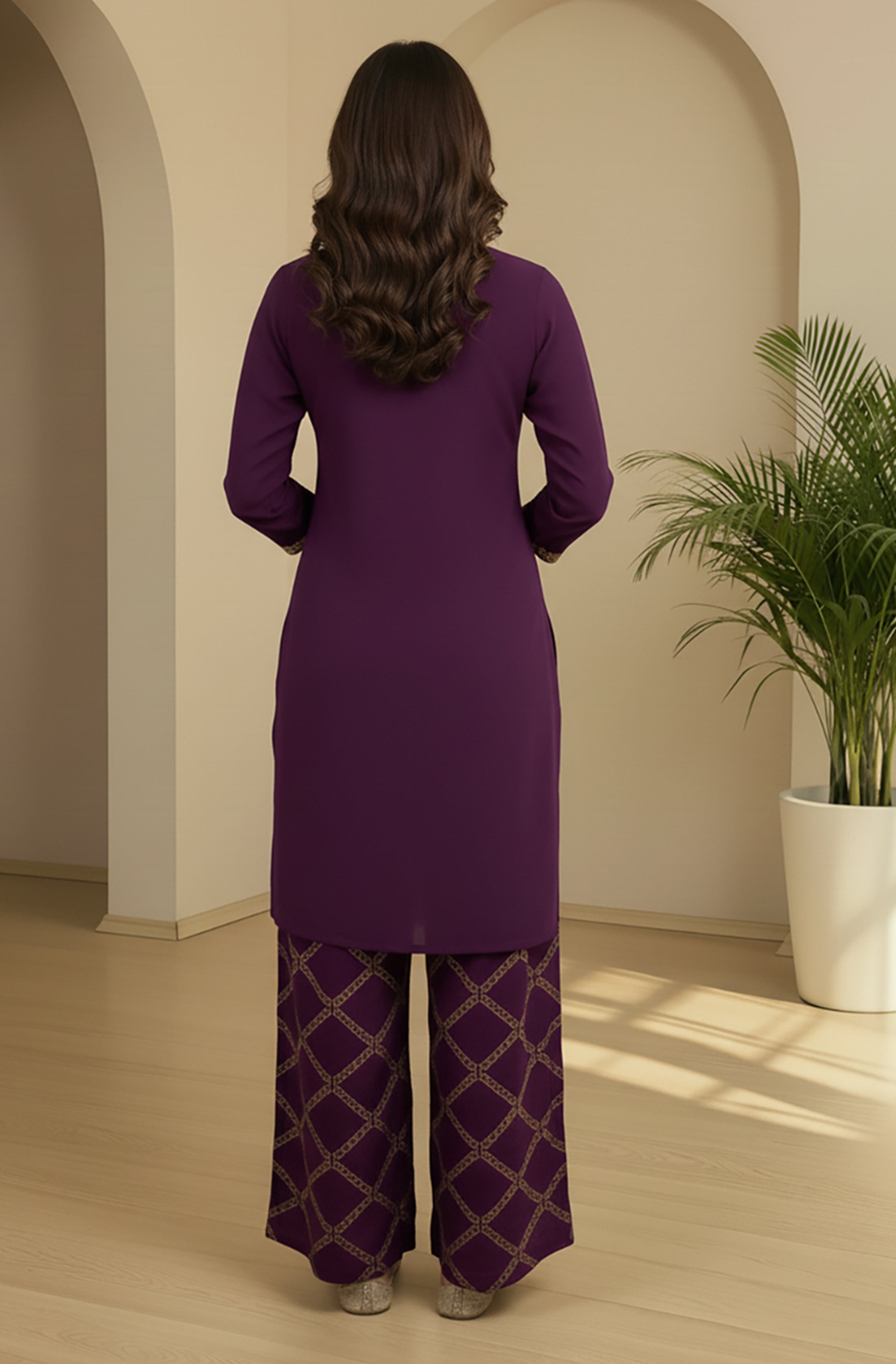 Janasya Purple Straight Rayon Blend Pant Co-ord Sets - Dista