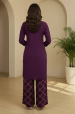 Thumbnail for Janasya Purple Straight Rayon Blend Pant Co-ord Sets - Dista