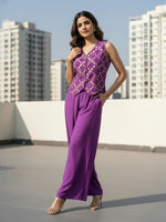 Thumbnail for Janasya Purple Straight Silk Blend Pant Co-ord Sets - Dista