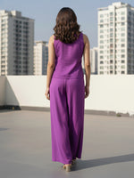 Thumbnail for Janasya Purple Straight Silk Blend Pant Co-ord Sets - Dista