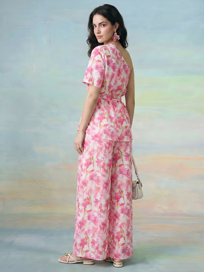 Janasya Pink Straight Crepe Pant Co-ord Sets - Dista