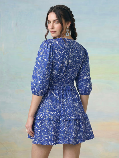 Janasya Blue Fit & Flare Rayon Blend Dress - Dista