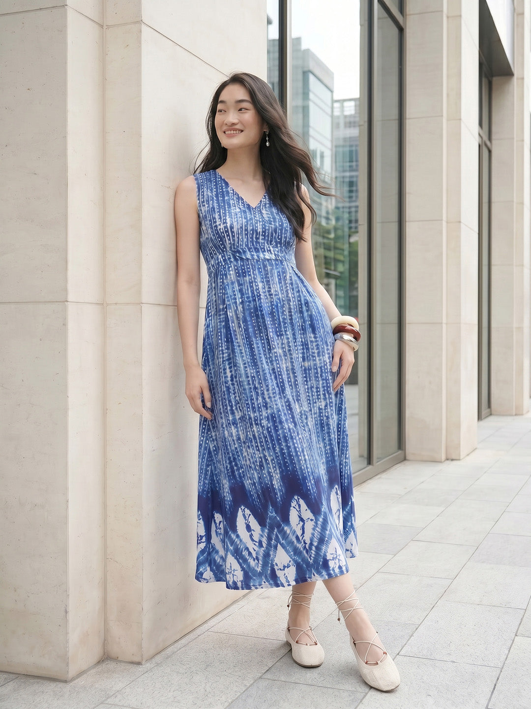 Janasya Navy Blue Wrap Rayon Blend Dress - Dista