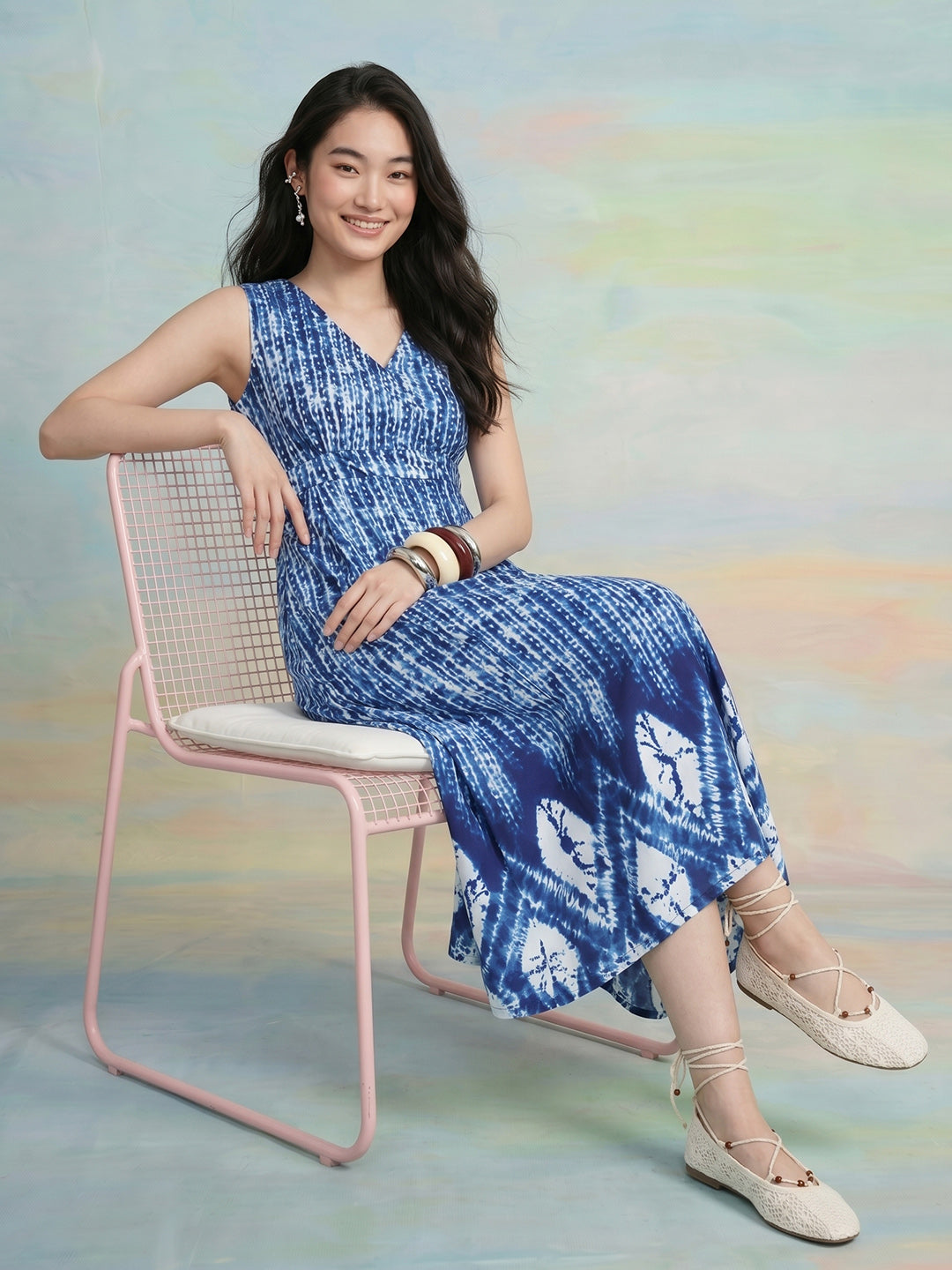 Janasya Navy Blue Wrap Rayon Blend Dress - Dista