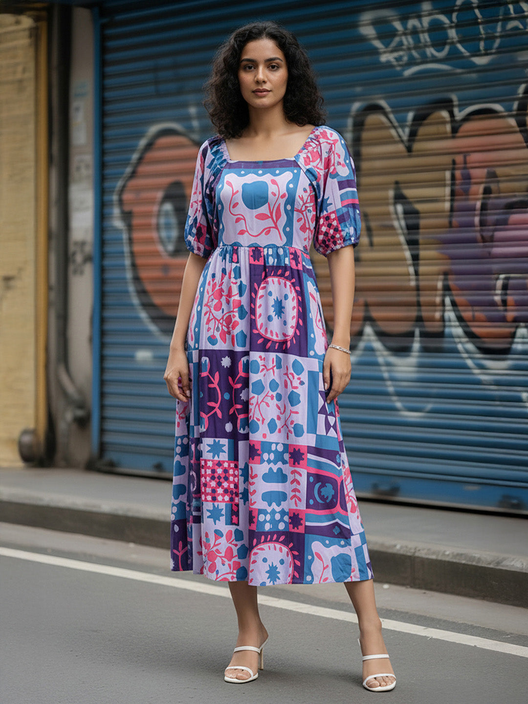 Janasya Lavender Fit & Flare Rayon Blend Dress - Dista