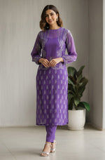 Thumbnail for Janasya Purple Straight Georgette Kurta, Bottom & Inner - Dista