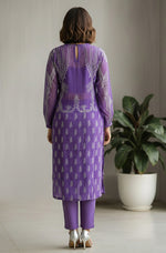 Thumbnail for Janasya Purple Straight Georgette Kurta, Bottom & Inner - Dista