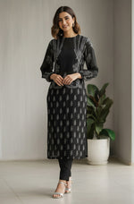Thumbnail for Janasya Black Straight Georgette Kurta, Bottom & Inner - Dista