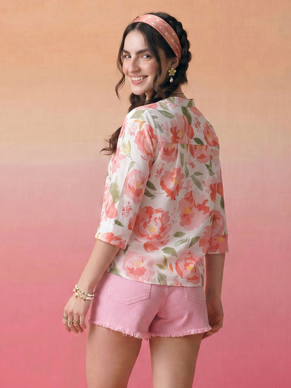 Janasya White Straight Rayon Blend Top - Dista