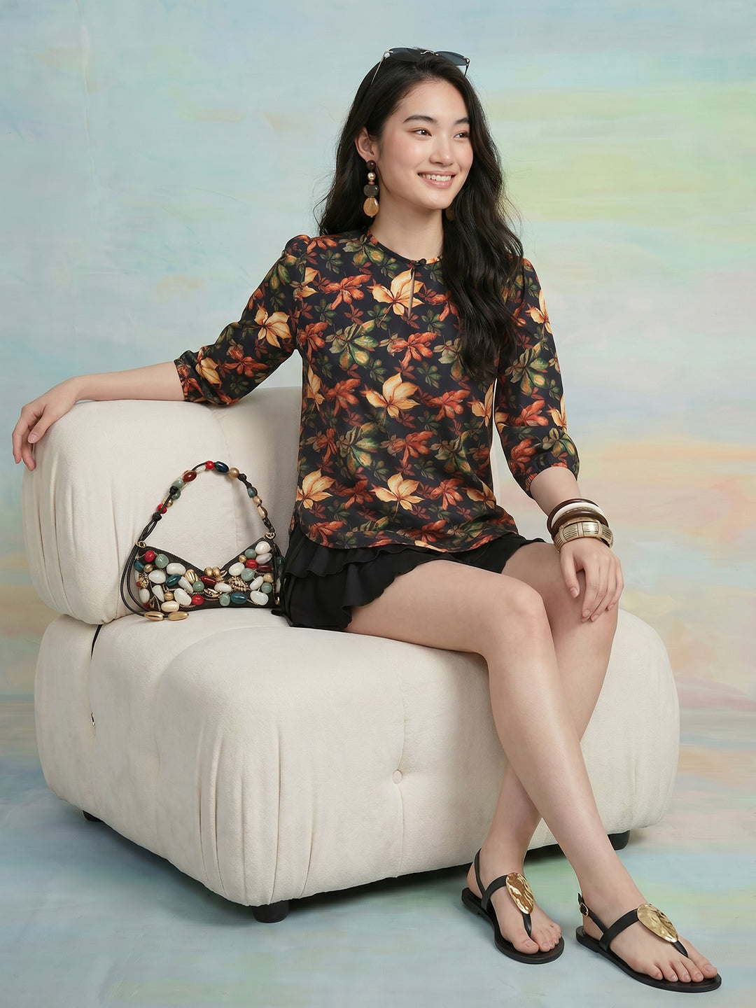 Janasya Black Straight Crepe Top - Dista