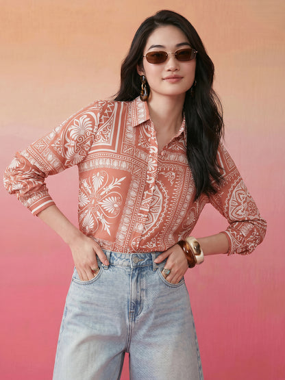 Janasya Rust Shirt Rayon Blend Top - Dista