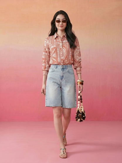 Janasya Rust Shirt Rayon Blend Top - Dista