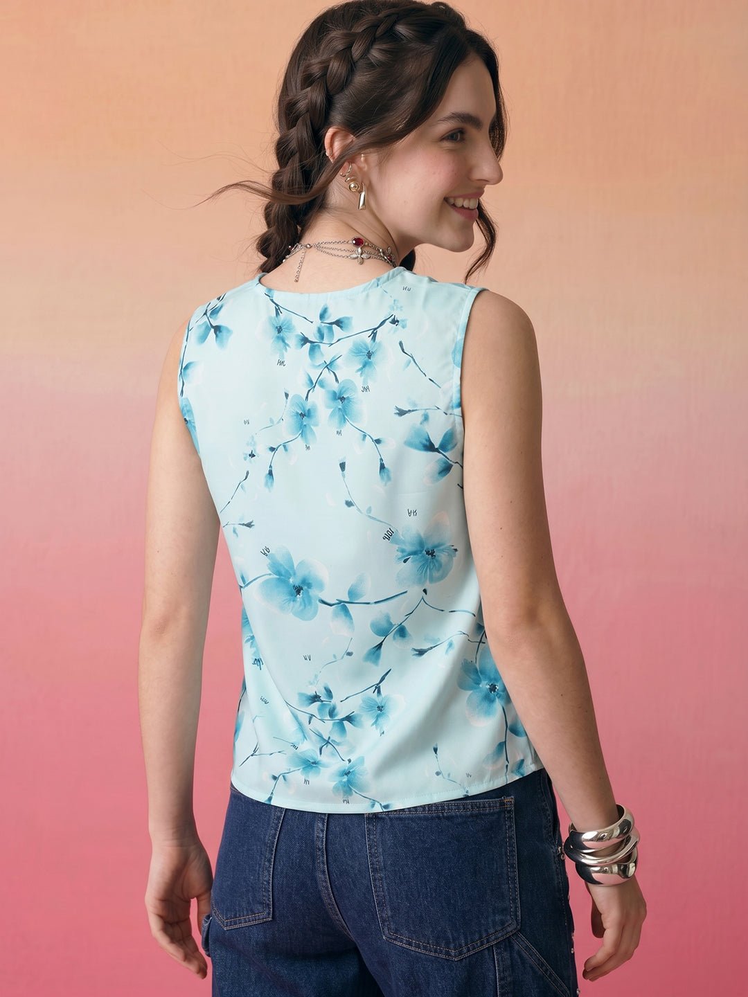 Janasya Sky Blue Straight Crepe Top - Dista