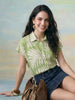 Janasya Green Shirt Style Rayon Blend Top - Dista