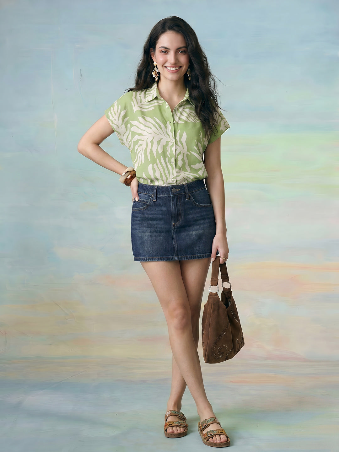 Janasya Green Shirt Style Rayon Blend Top - Dista