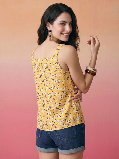 Janasya Mustard Straight Crepe Top - Dista
