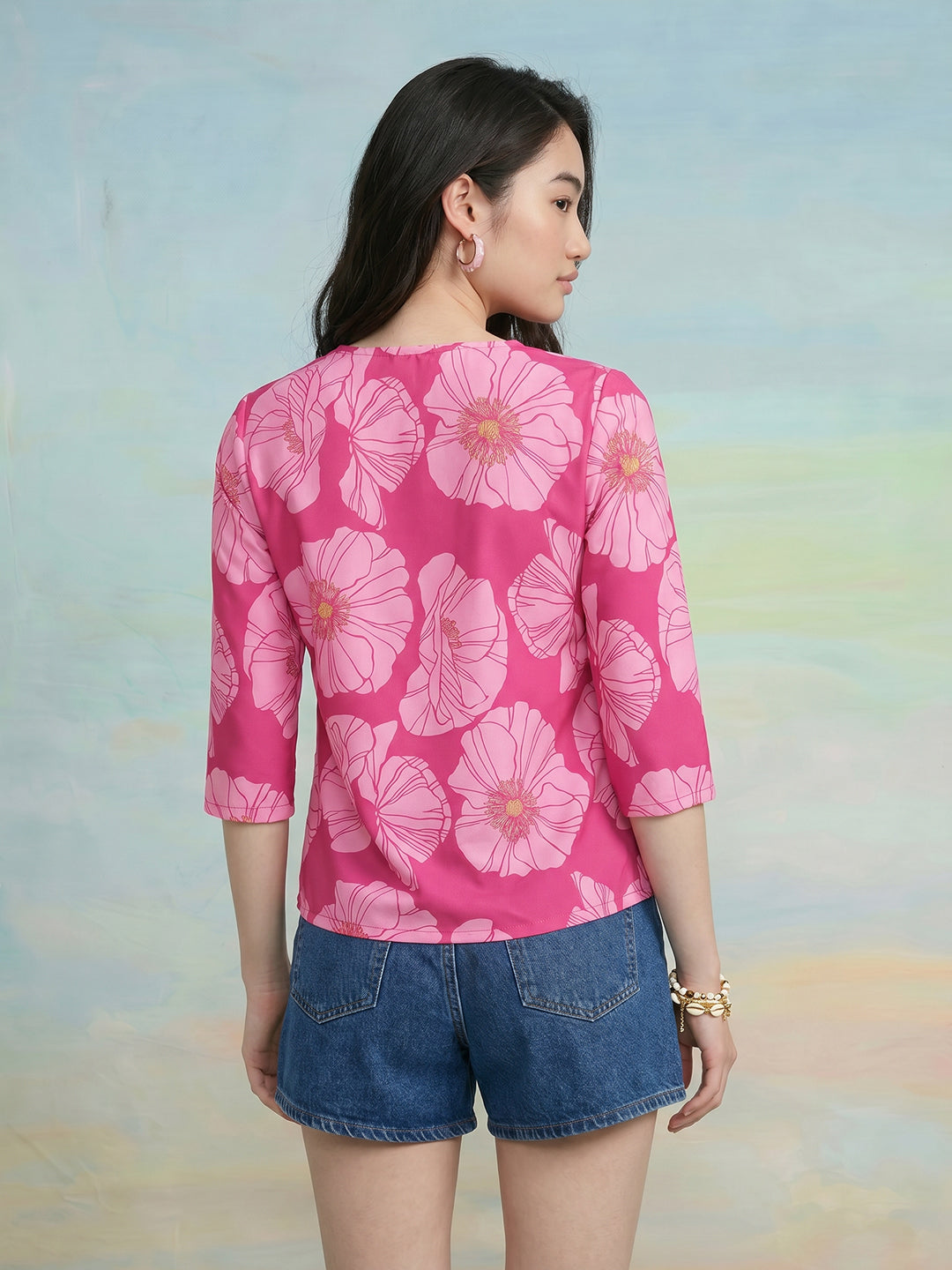 Janasya Pink Straight Crepe Top - Dista