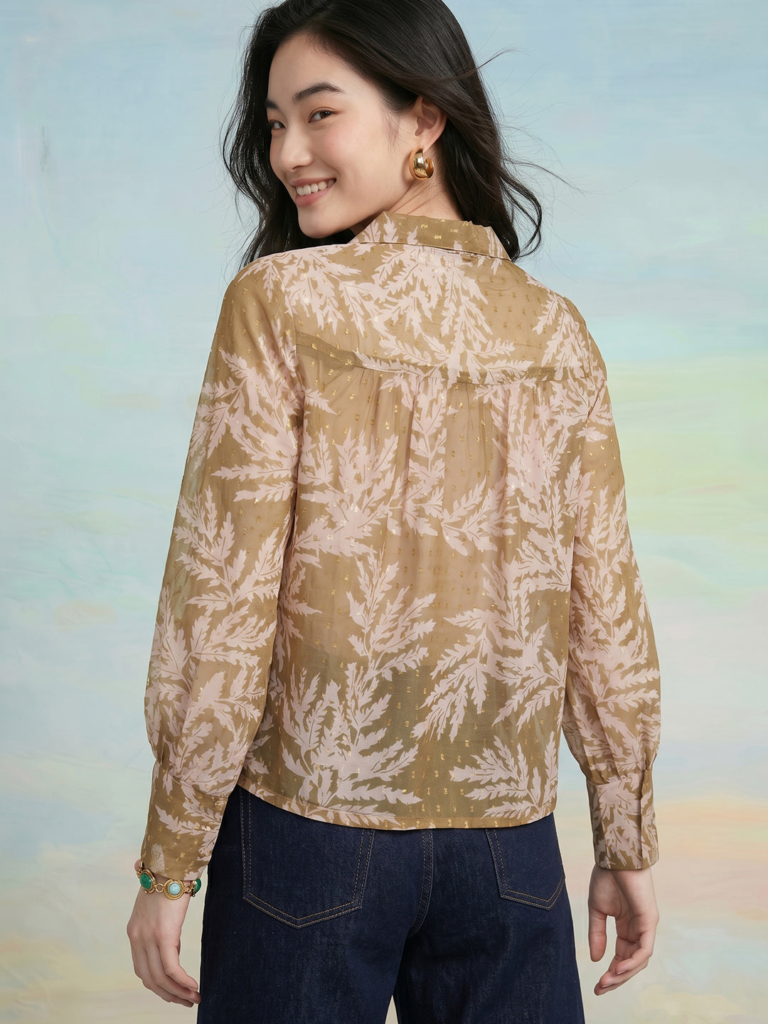 Janasya Olive Straight Dobby Georgette Top - Dista