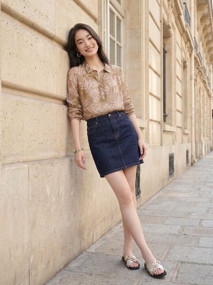 Janasya Olive Straight Dobby Georgette Top - Dista