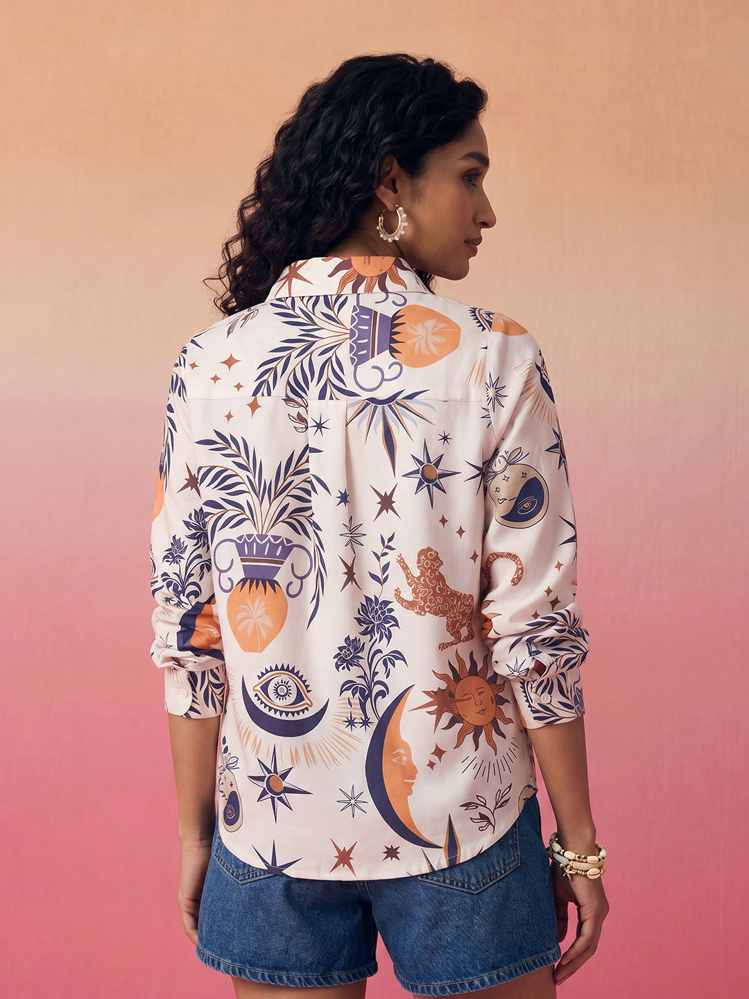 Janasya Cream Shirt Rayon Blend Top - Dista