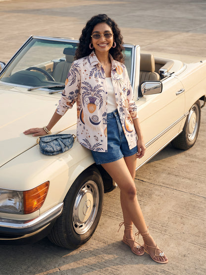 Janasya Cream Shirt Rayon Blend Top - Dista